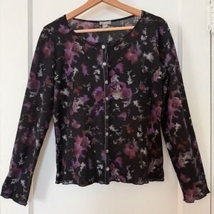 J.Jill Size M Dark Floral Watercolor Abstract Cardigan: Boho, Whimsigoth, Fairy